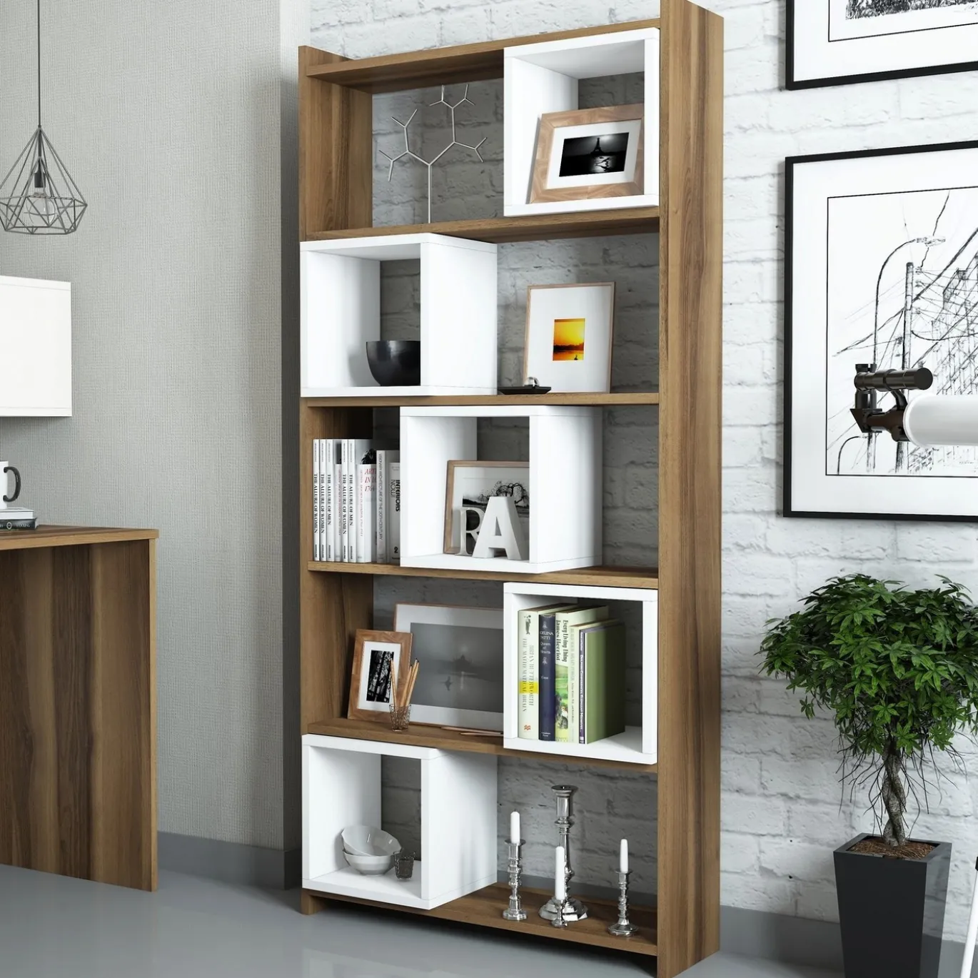 Boekenkast Box Walnoot/Wit