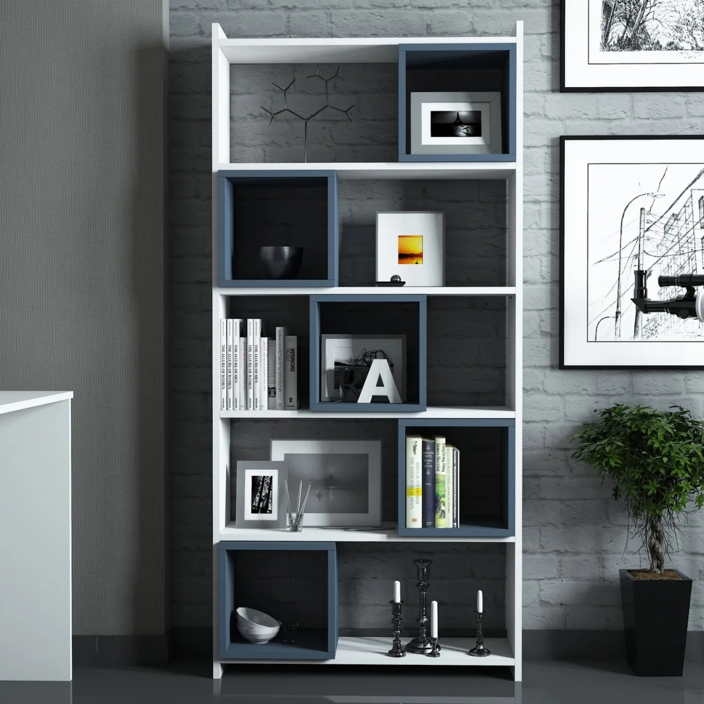 Boekenkast Box Wit/Blauw