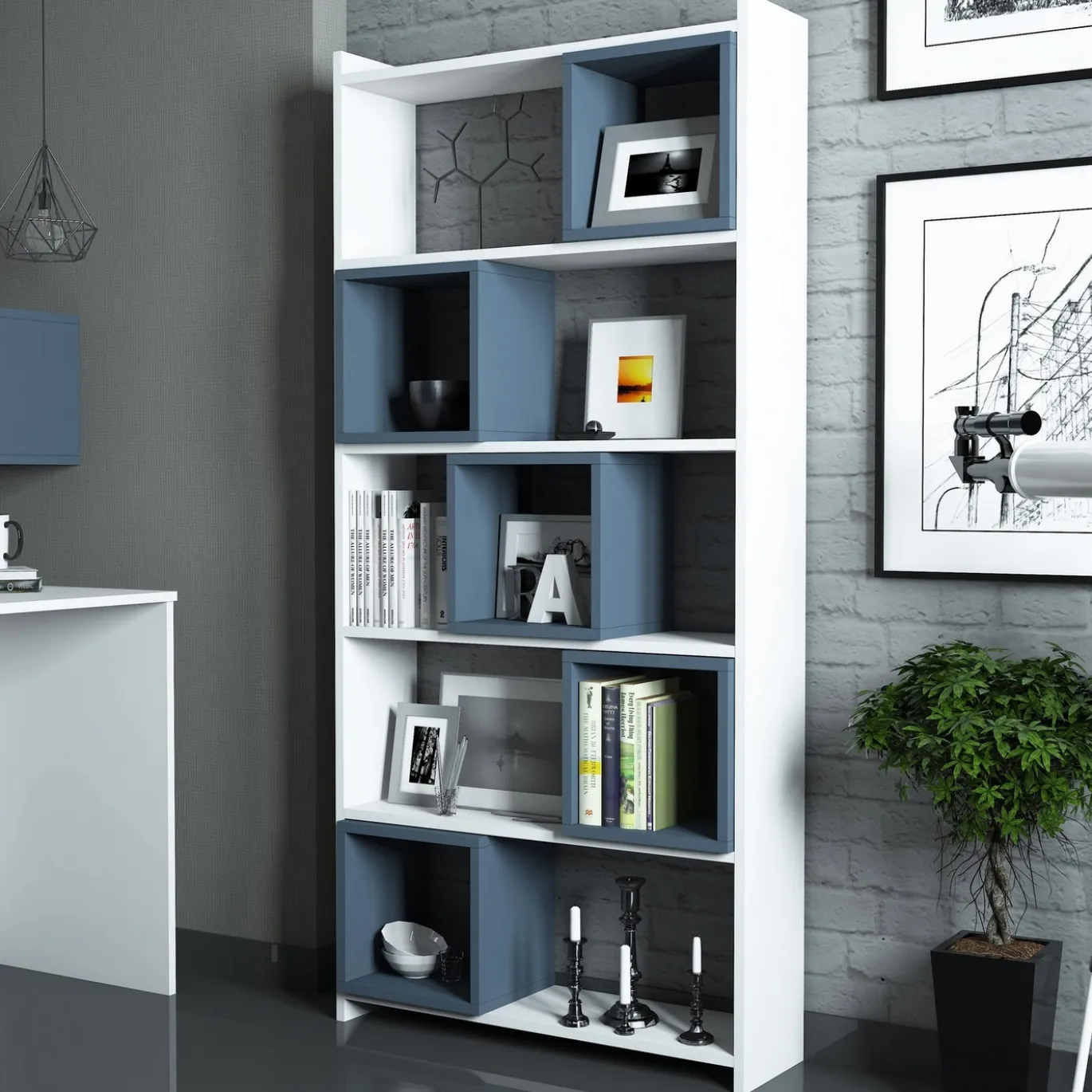 Boekenkast Box Wit/Blauw