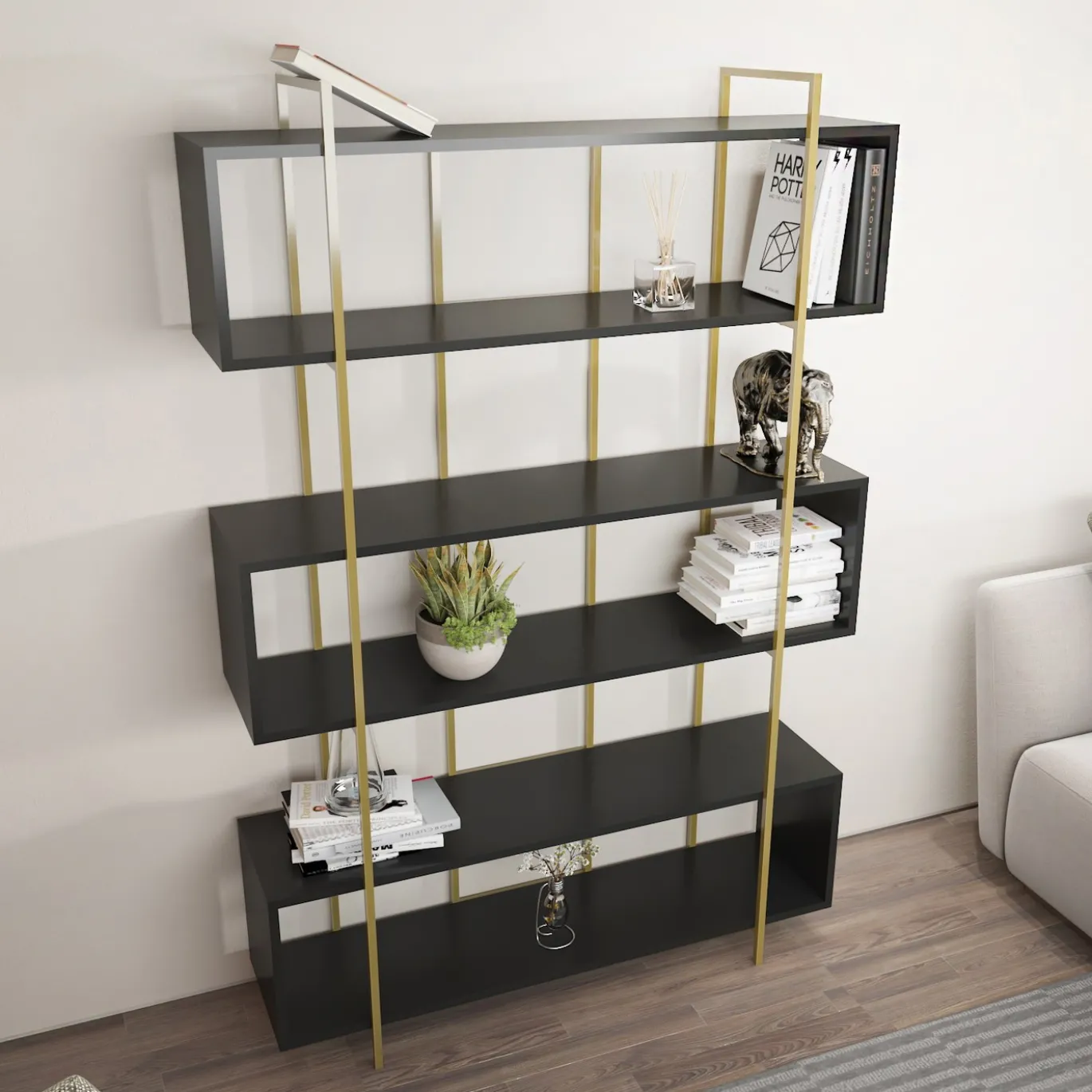 Boekenkast Bruti Antraciet/Goud 180cm