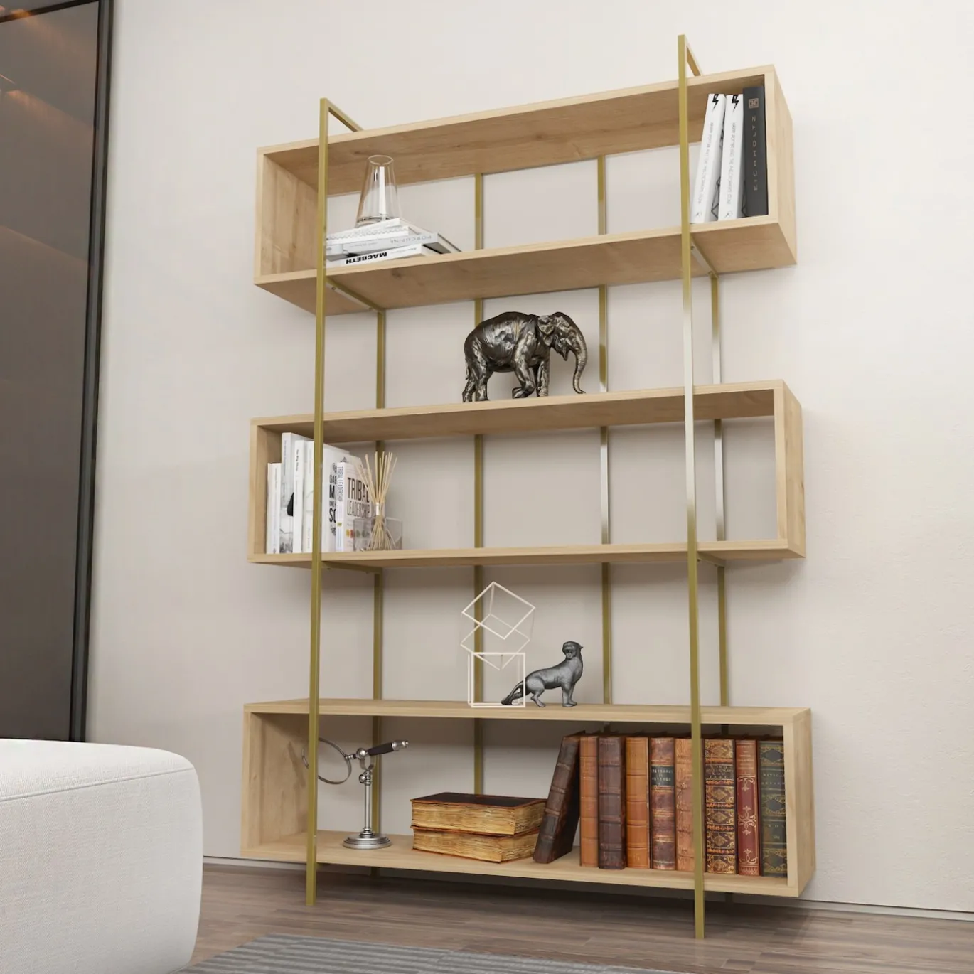 Boekenkast Bruti Naturel/Goud 180cm