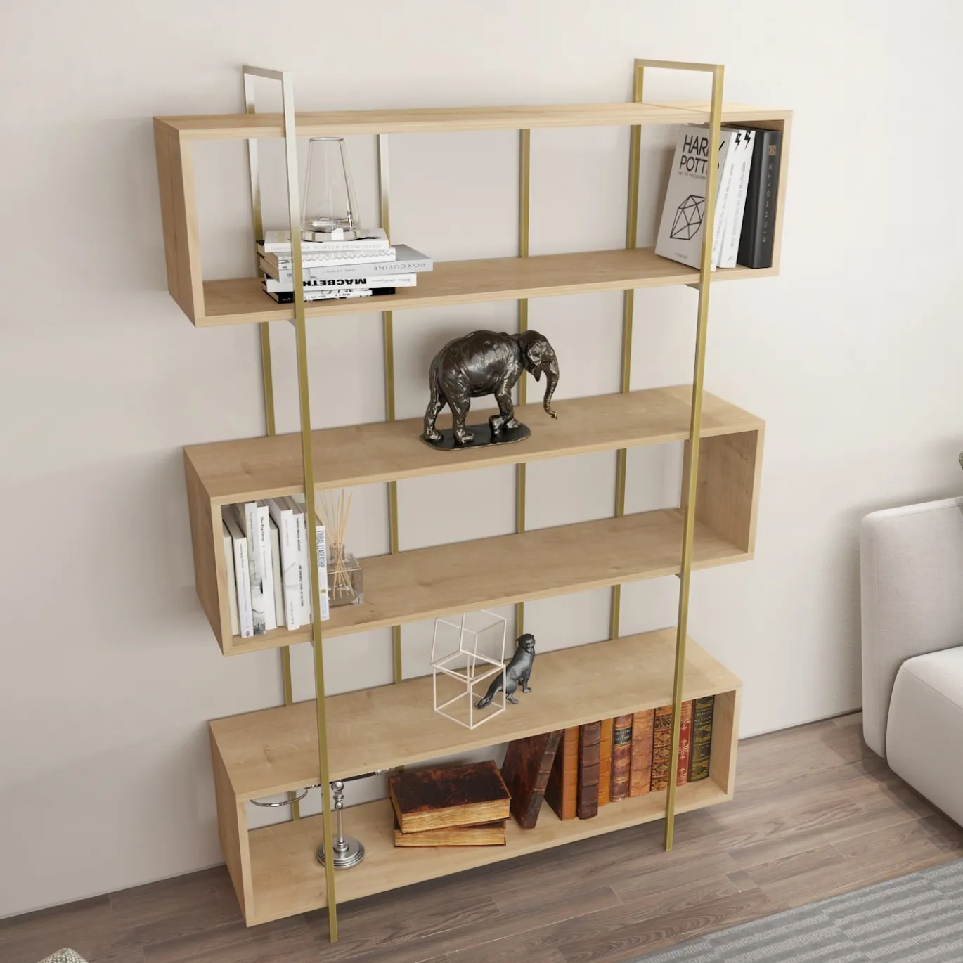 Boekenkast Bruti Naturel/Goud 180cm