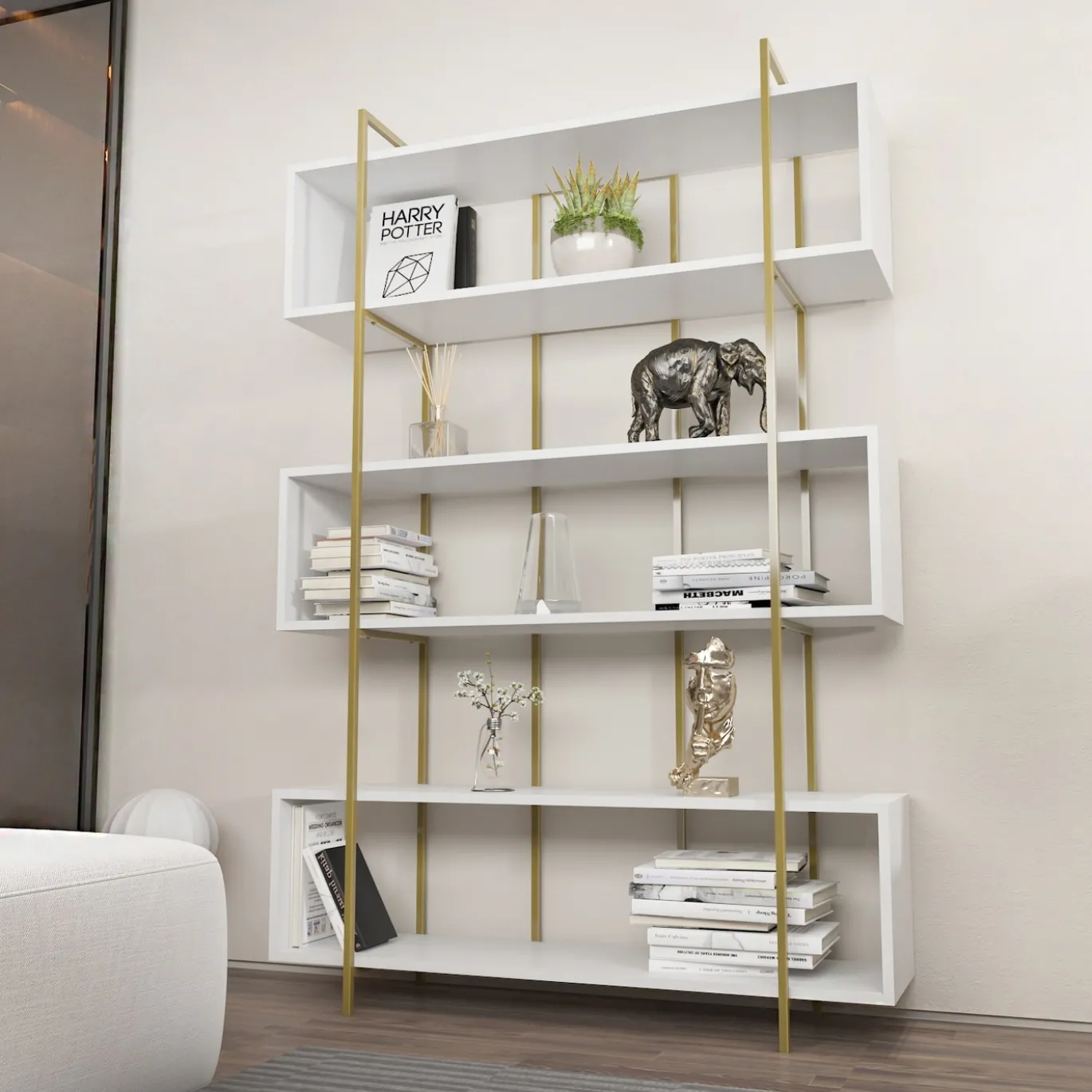 Boekenkast Bruti Wit/Goud 180cm