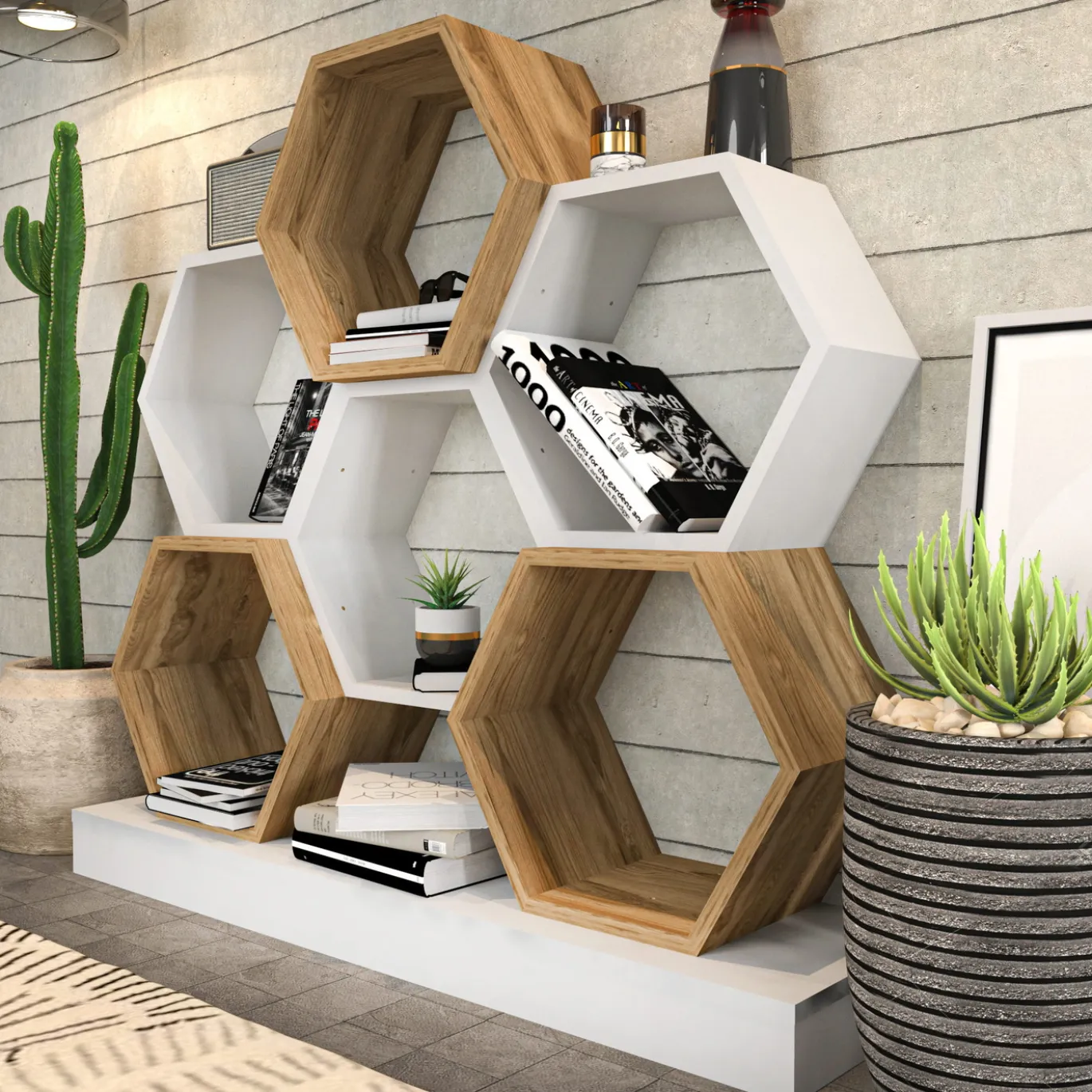 Boekenkast Cicek Wit/Naturel 120cm