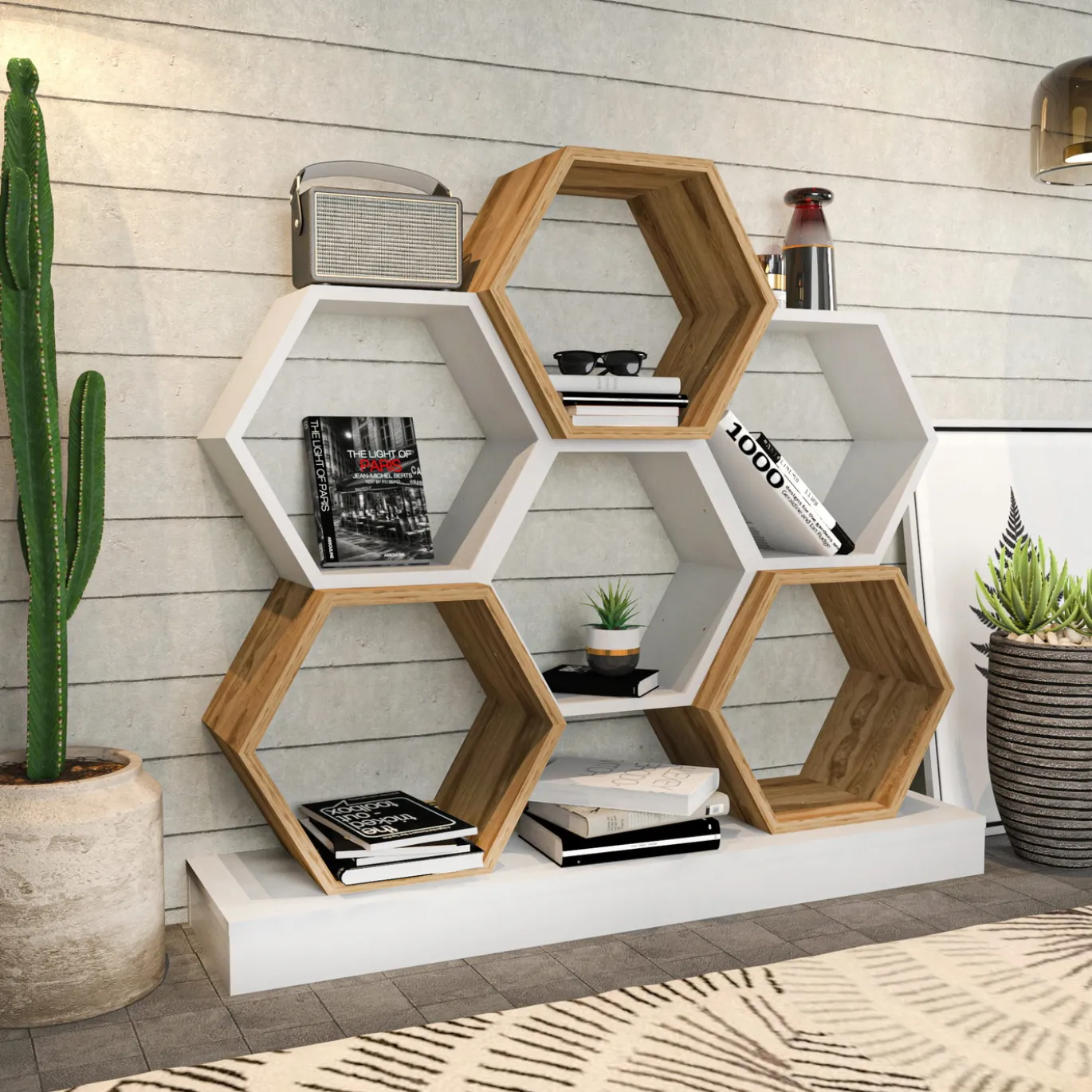 Boekenkast Cicek Wit/Naturel 120cm