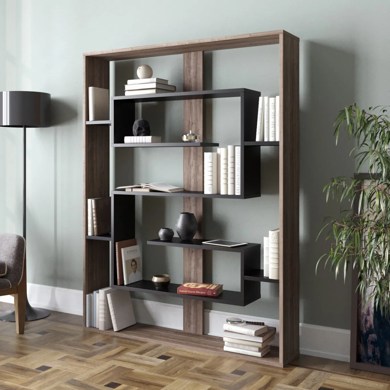 Boekenkast Esteban Walnoot/Zwart 120x155cm