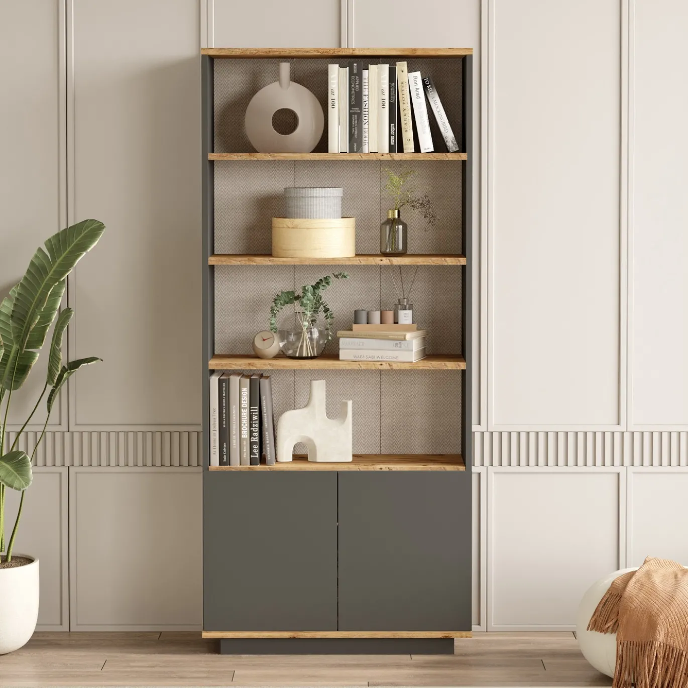 Boekenkast Filizoren Antraciet/Naturel