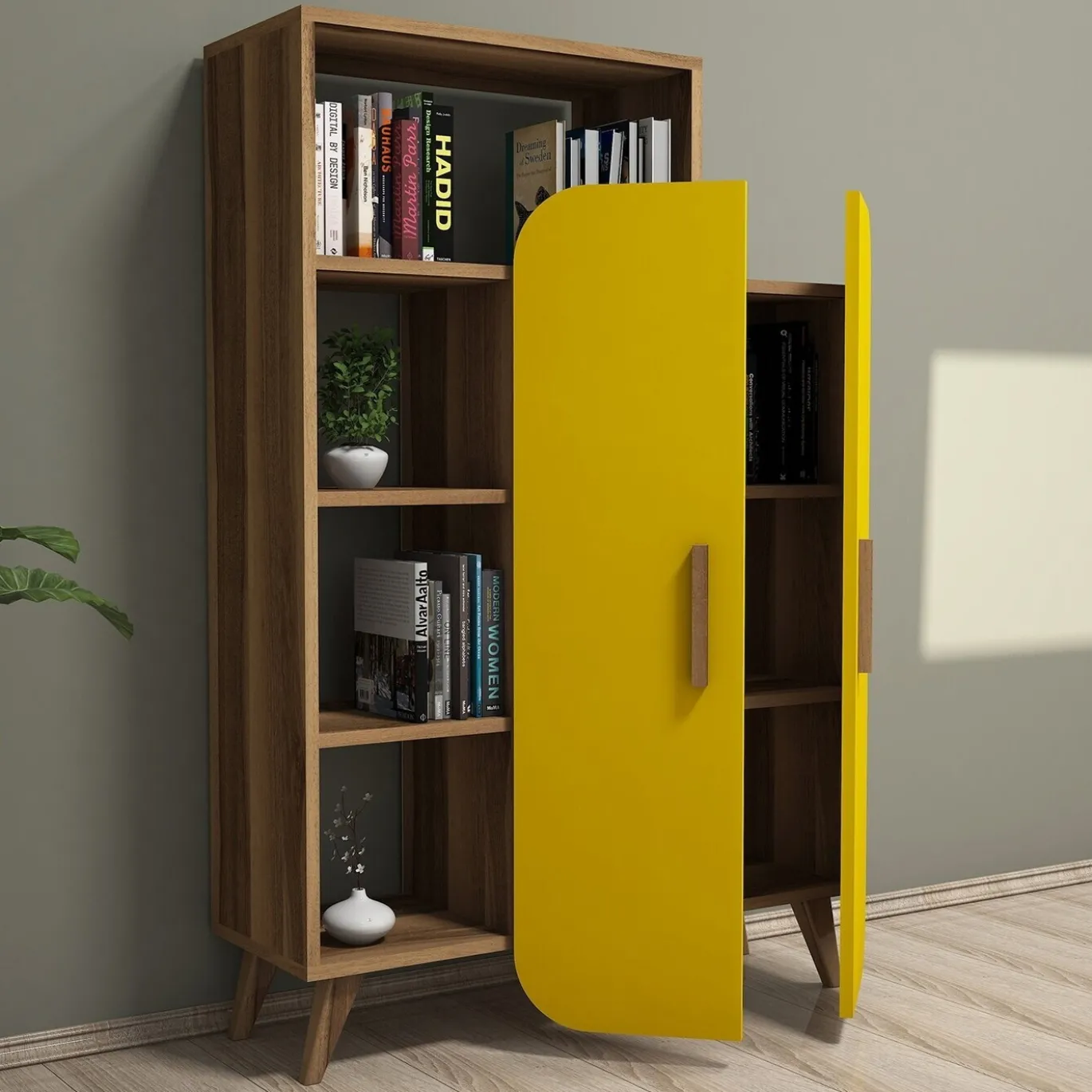 Boekenkast Form Melamine Walnoot Geel