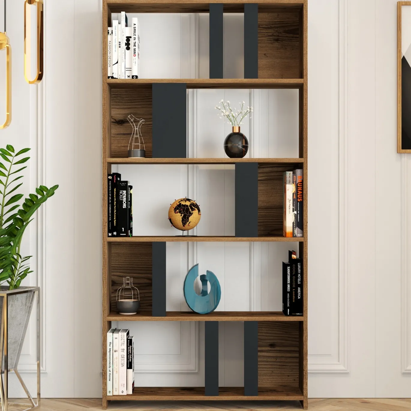 Boekenkast Lima Melamine Walnoot Antraciet