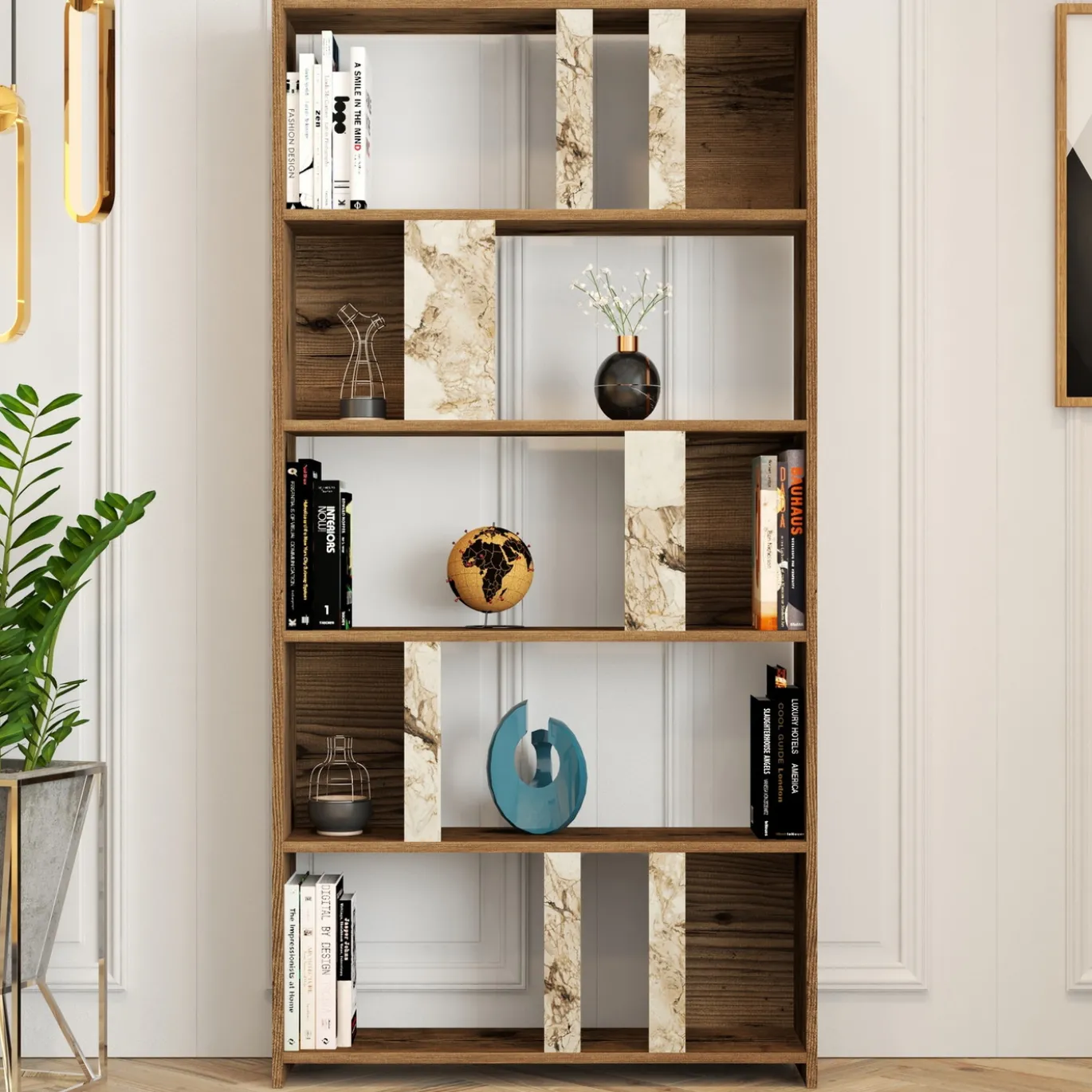 Boekenkast Lima Walnoot/Wit Marmerlook 180cm