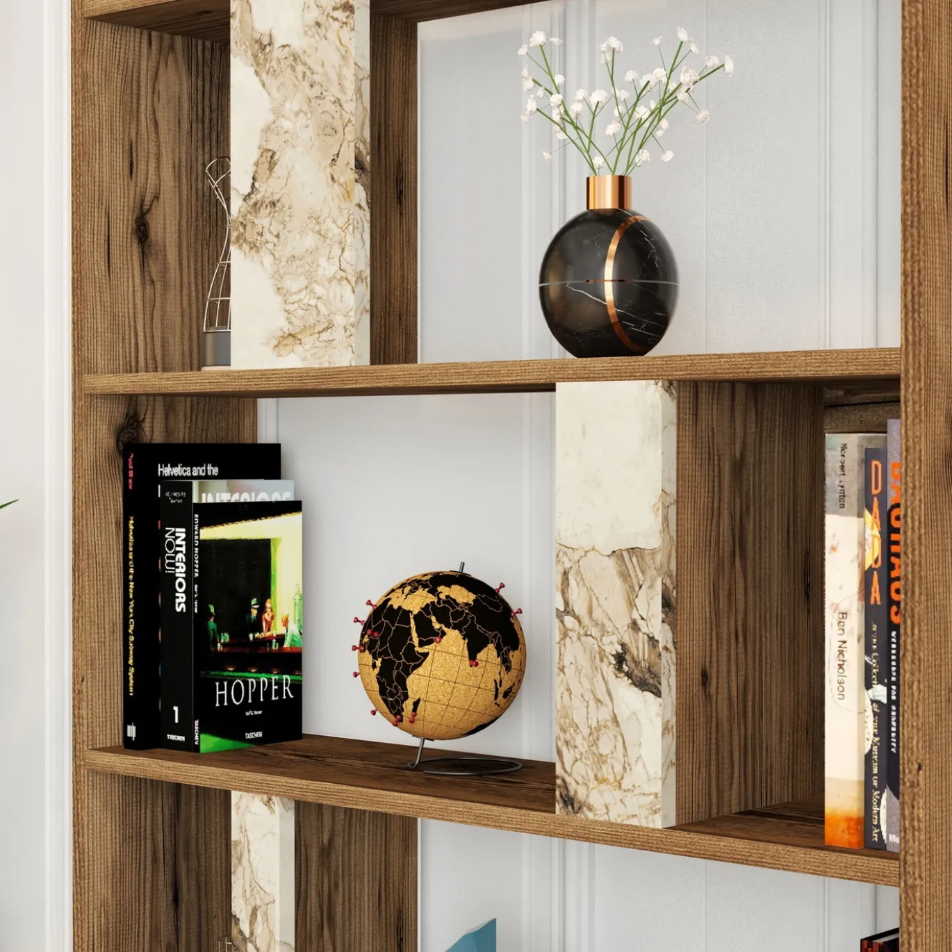 Boekenkast Lima Walnoot/Wit Marmerlook 180cm