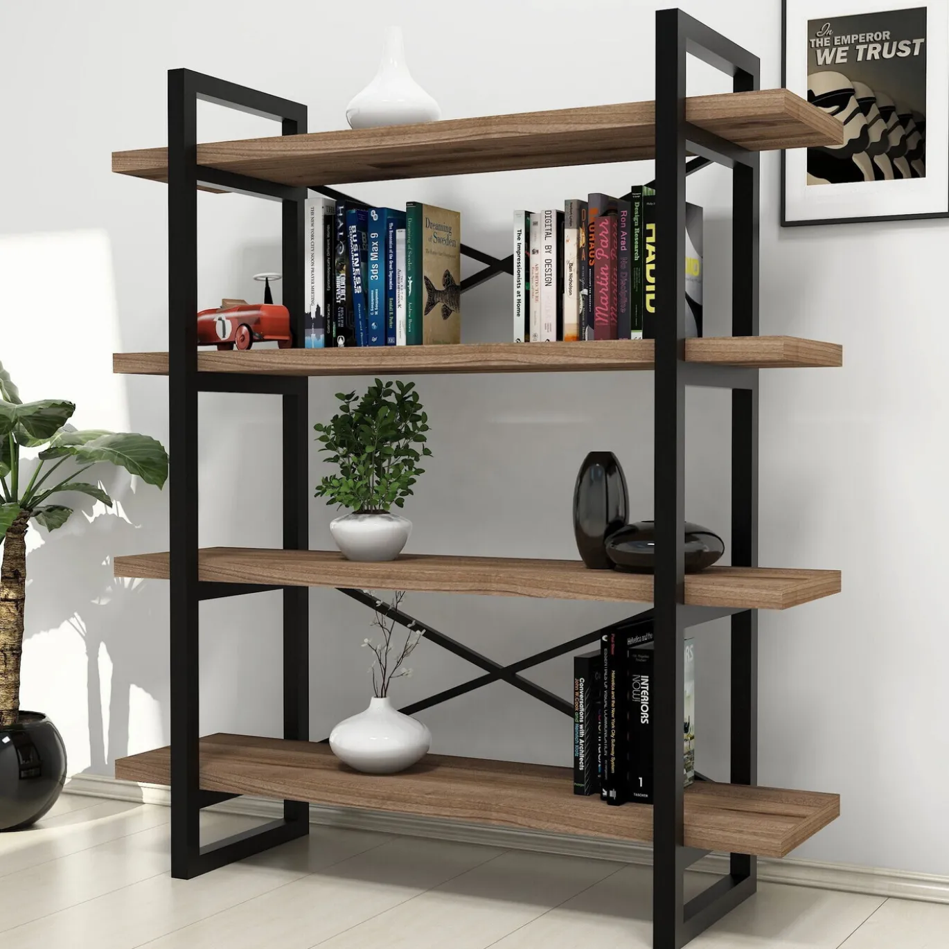 Boekenkast Makro Melamine Walnoot
