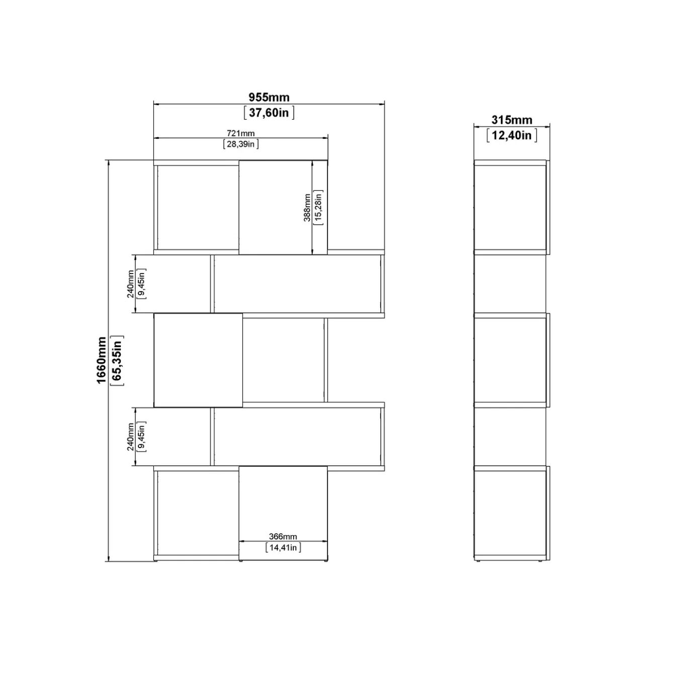 Boekenkast Maze Jackson Hickory Wit Hoogglans 3-deurs - Giga Living