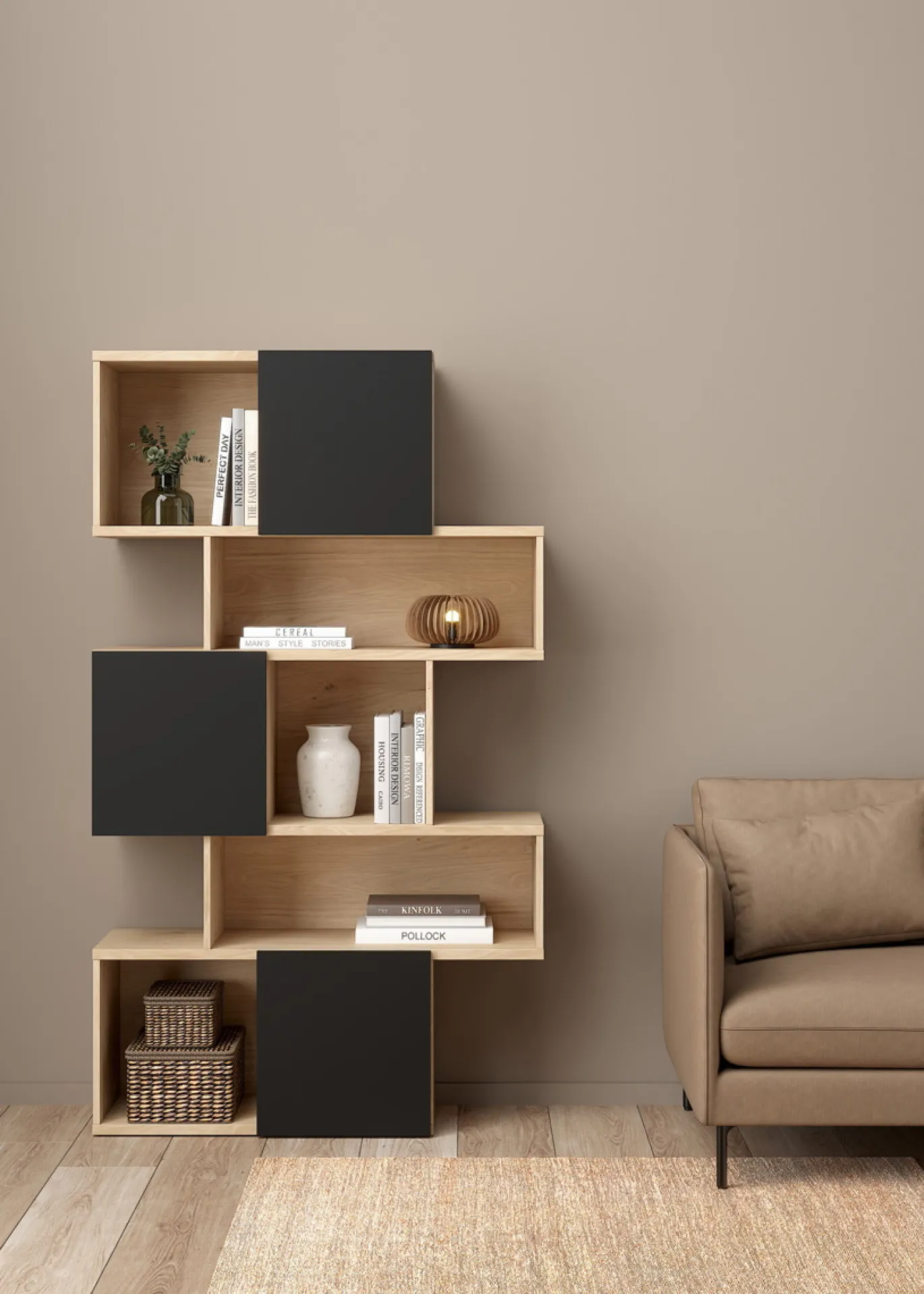 Boekenkast Maze Mat Zwart Jackson Hickory - Giga Living