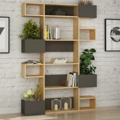Boekenkast Niho Melamine Eiken Antraciet