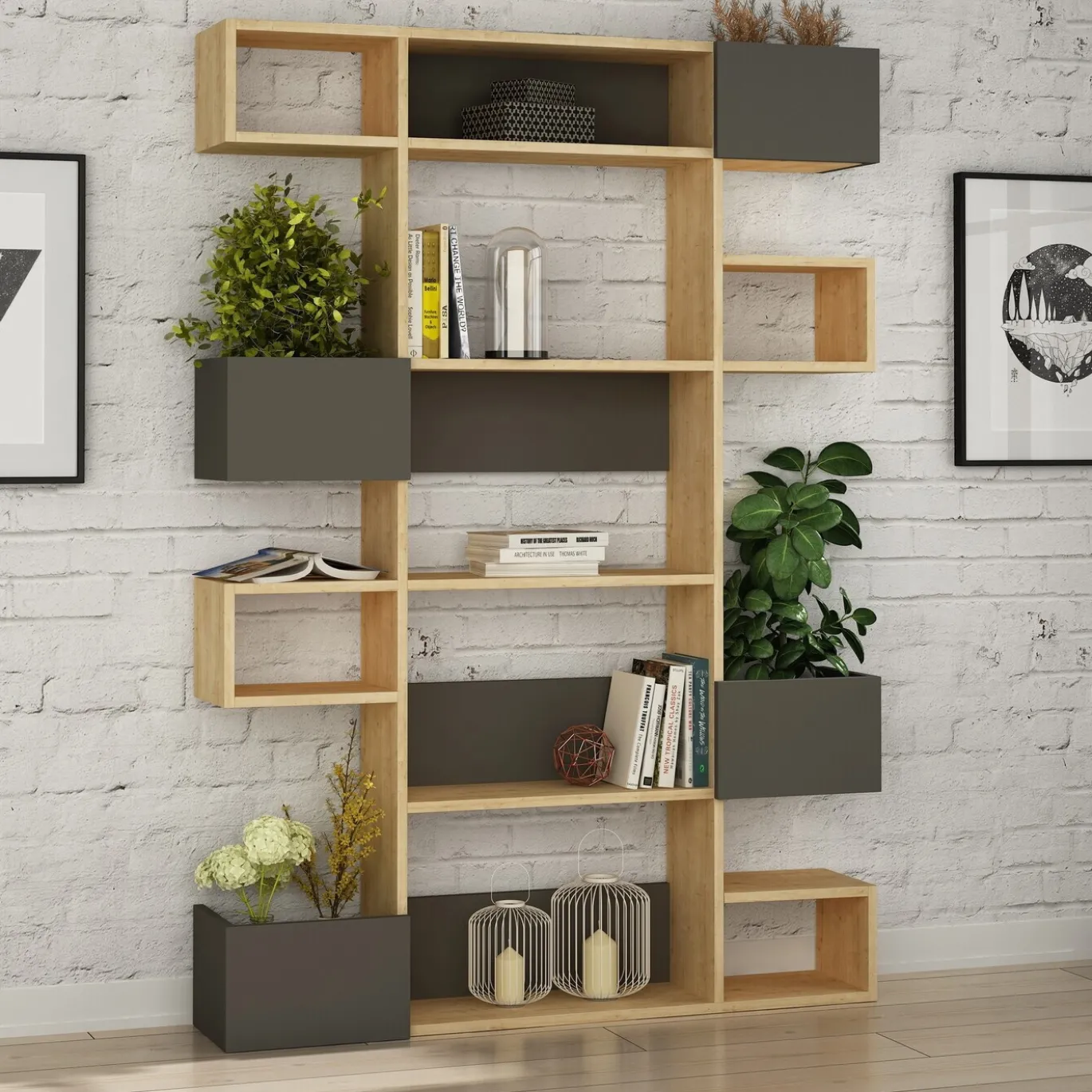 Boekenkast Niho Melamine Eiken Antraciet