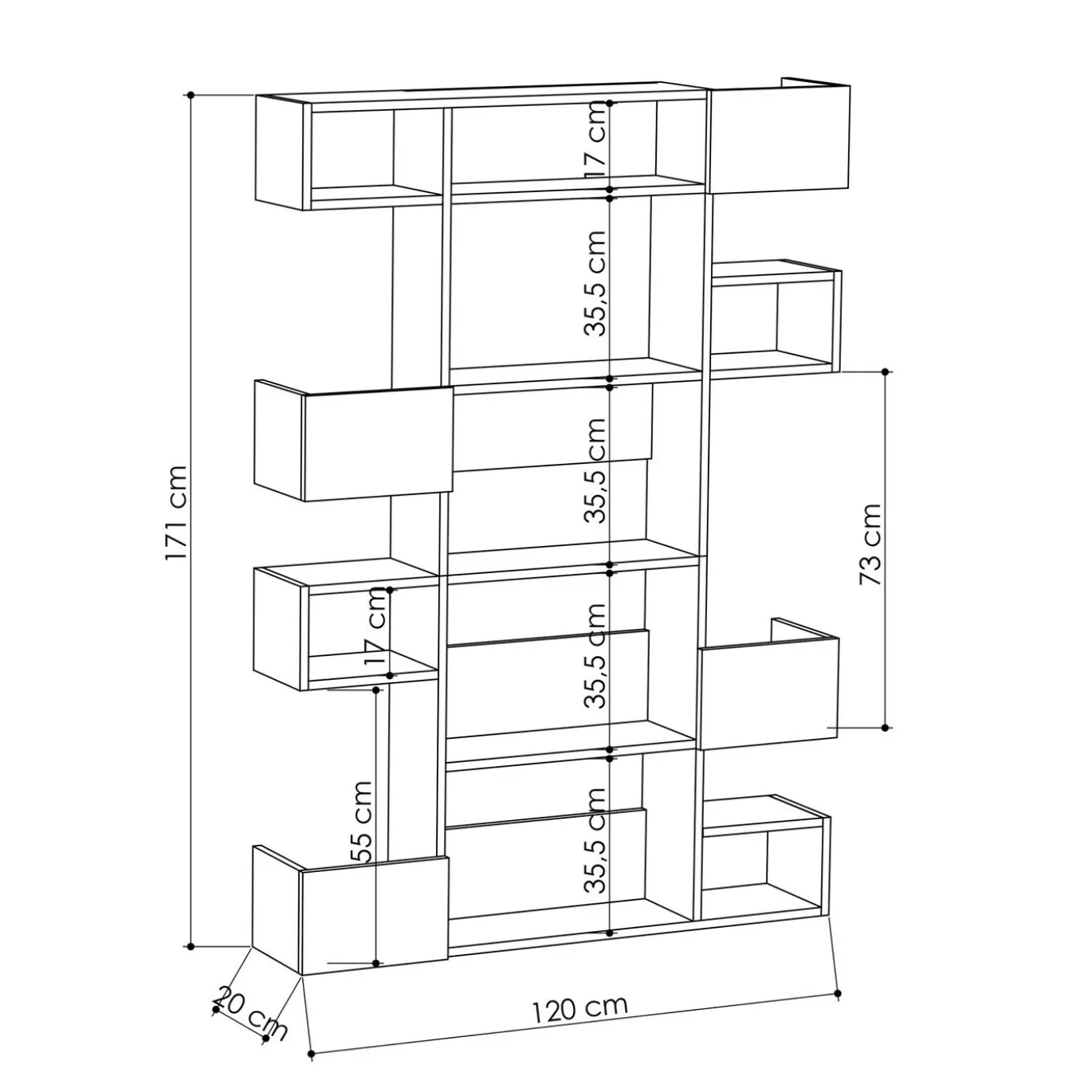 Boekenkast Niho Melamine Eiken Antraciet