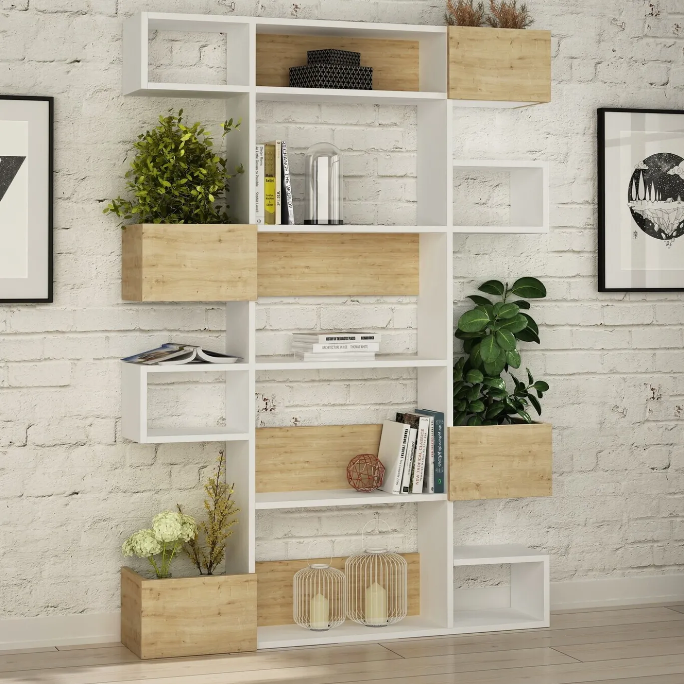 Boekenkast Niho Melamine Wit Eiken