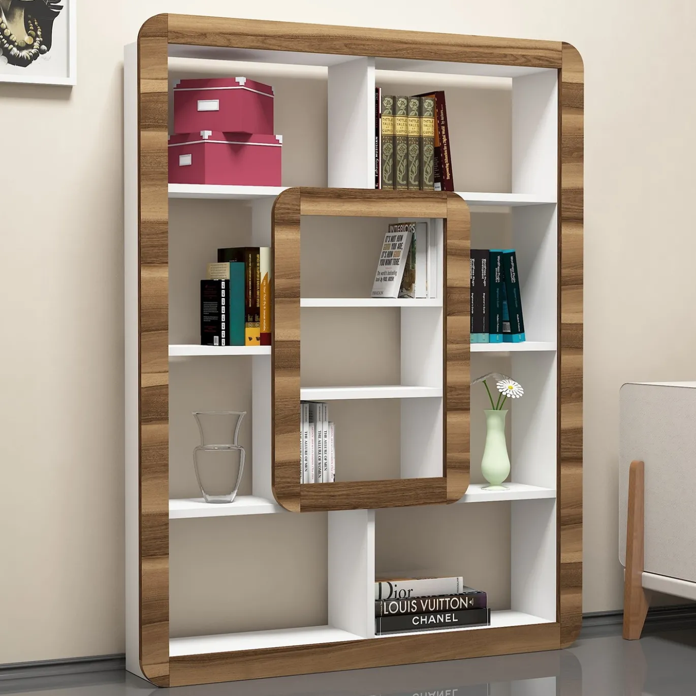 Boekenkast Orkide Walnoot/Wit 140cm