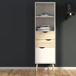 Boekenkast Oslo Wit/Naturel 1-deurs + 2-lades - Giga Living