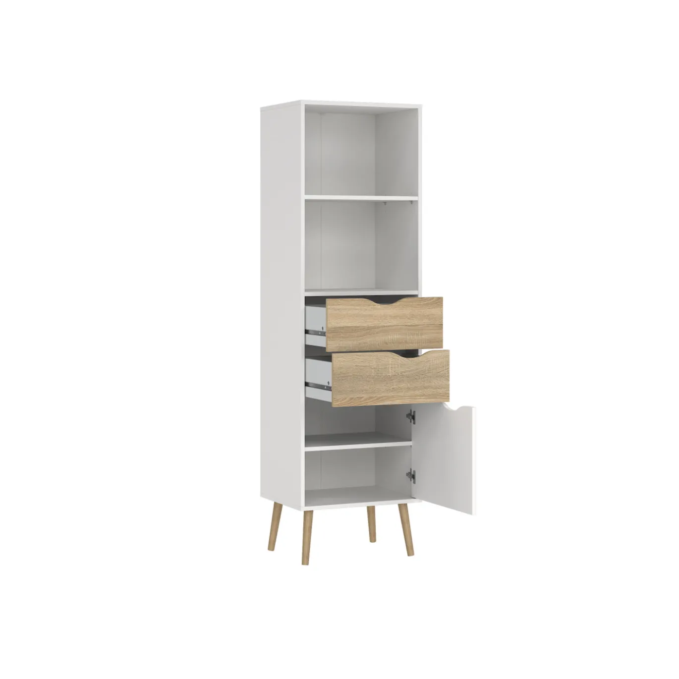 Boekenkast Oslo Wit/Naturel 1-deurs + 2-lades - Giga Living