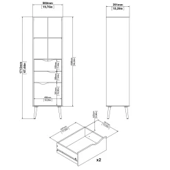 Boekenkast Oslo Wit/Naturel 1-deurs + 2-lades - Giga Living