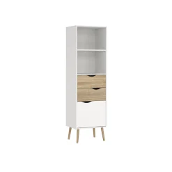 Boekenkast Oslo Wit/Naturel 1-deurs + 2-lades - Giga Living