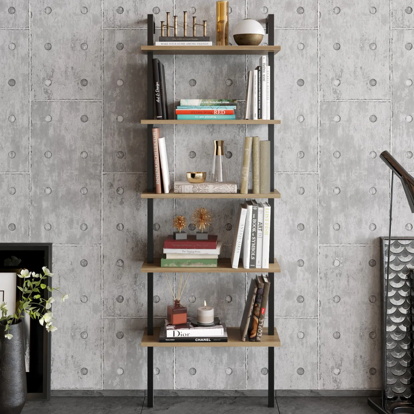 Boekenkast Piante Melamine Walnoot Zwart
