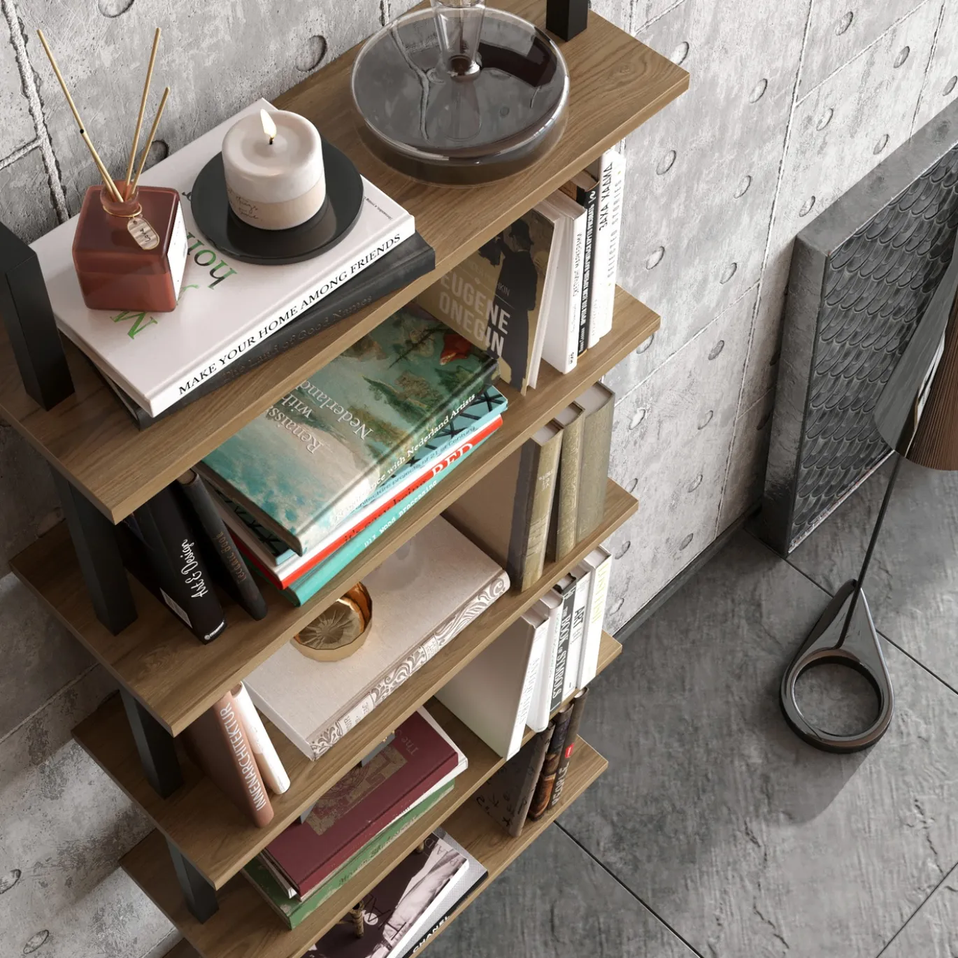 Boekenkast Piante Melamine Walnoot Zwart