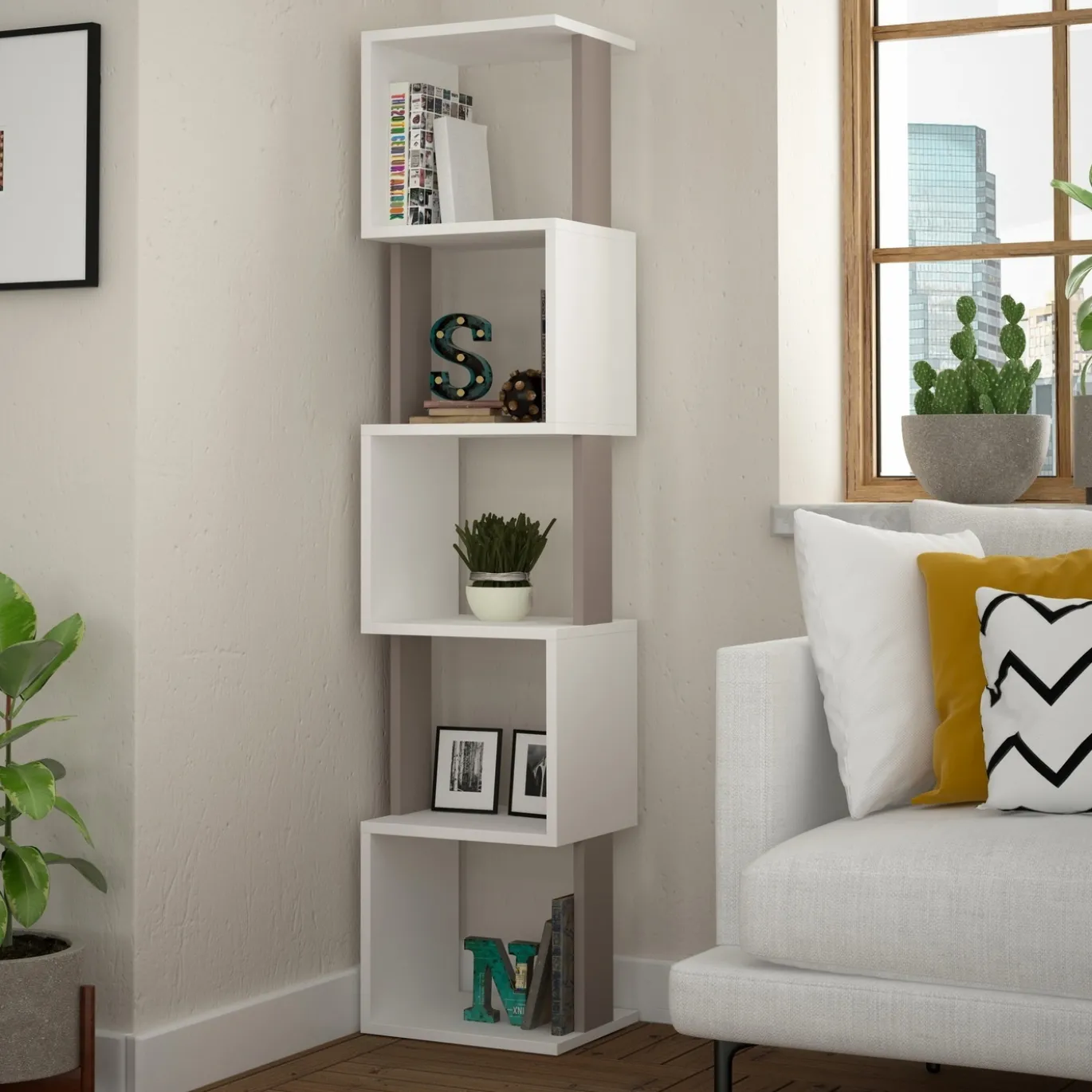 Boekenkast Piri Melamine Wit Licht Mokka