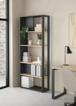 Boekenkast Sign Jackson Hickory Matgrijs 80x205cm - Giga Living