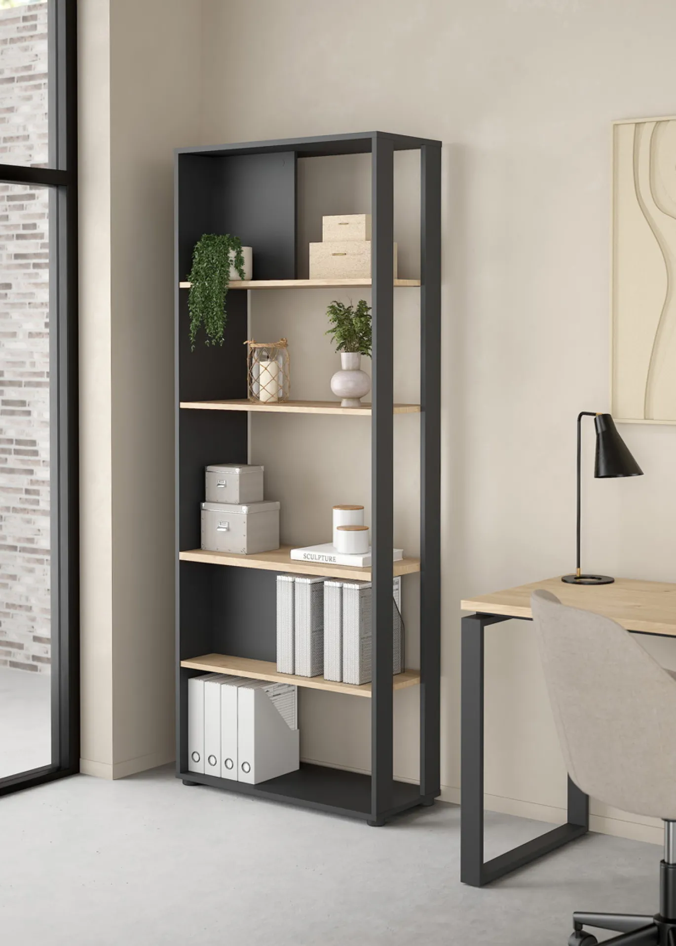 Boekenkast Sign Jackson Hickory Matgrijs 80x205cm - Giga Living