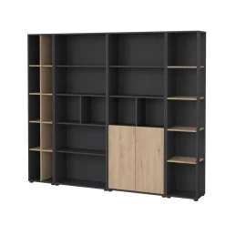 Boekenkast Sign Jackson Hickory Matgrijs 240x205cm - Giga Living