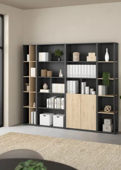 Boekenkast Sign Jackson Hickory Matgrijs 240x205cm - Giga Living