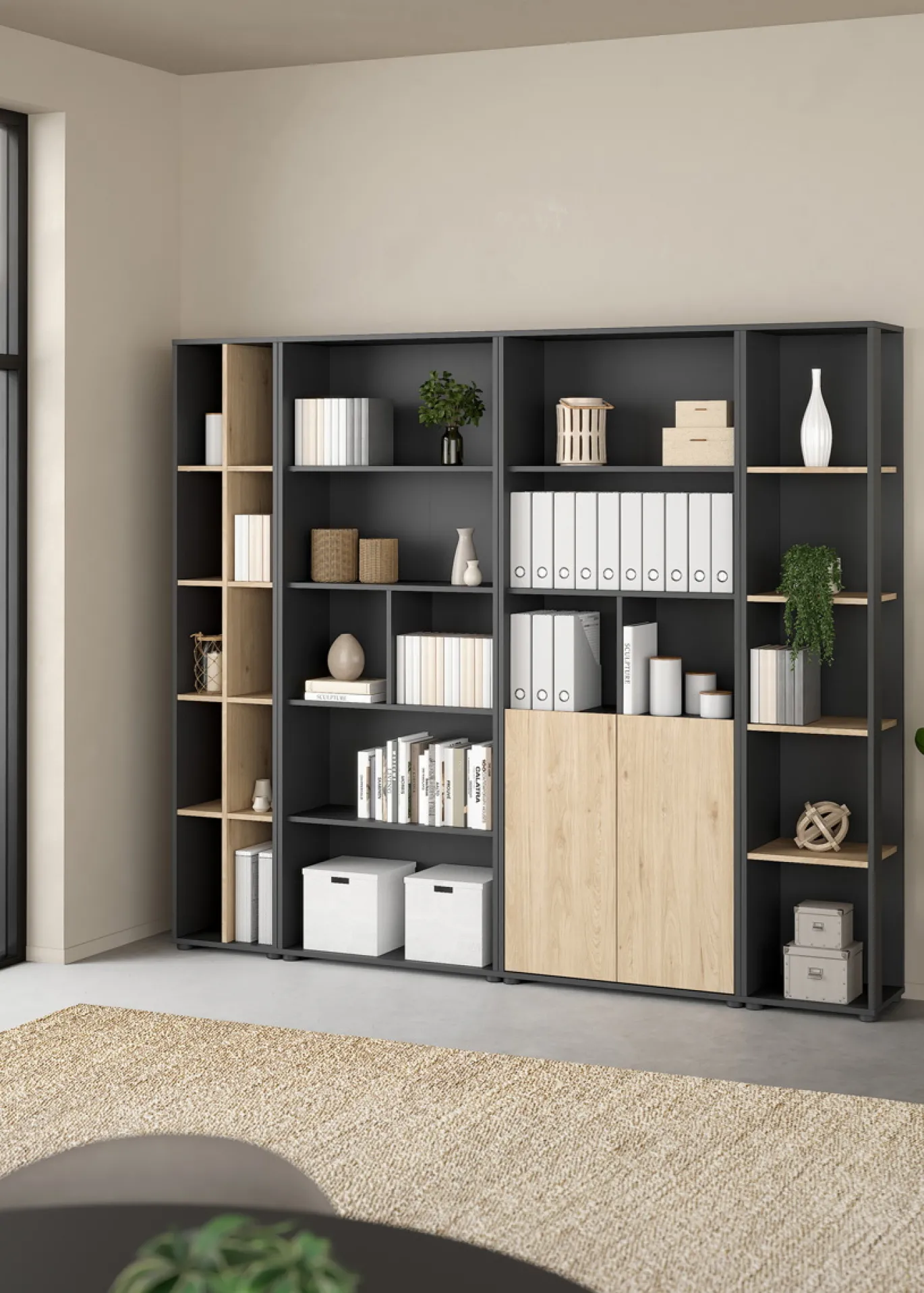 Boekenkast Sign Jackson Hickory Matgrijs 240x205cm - Giga Living