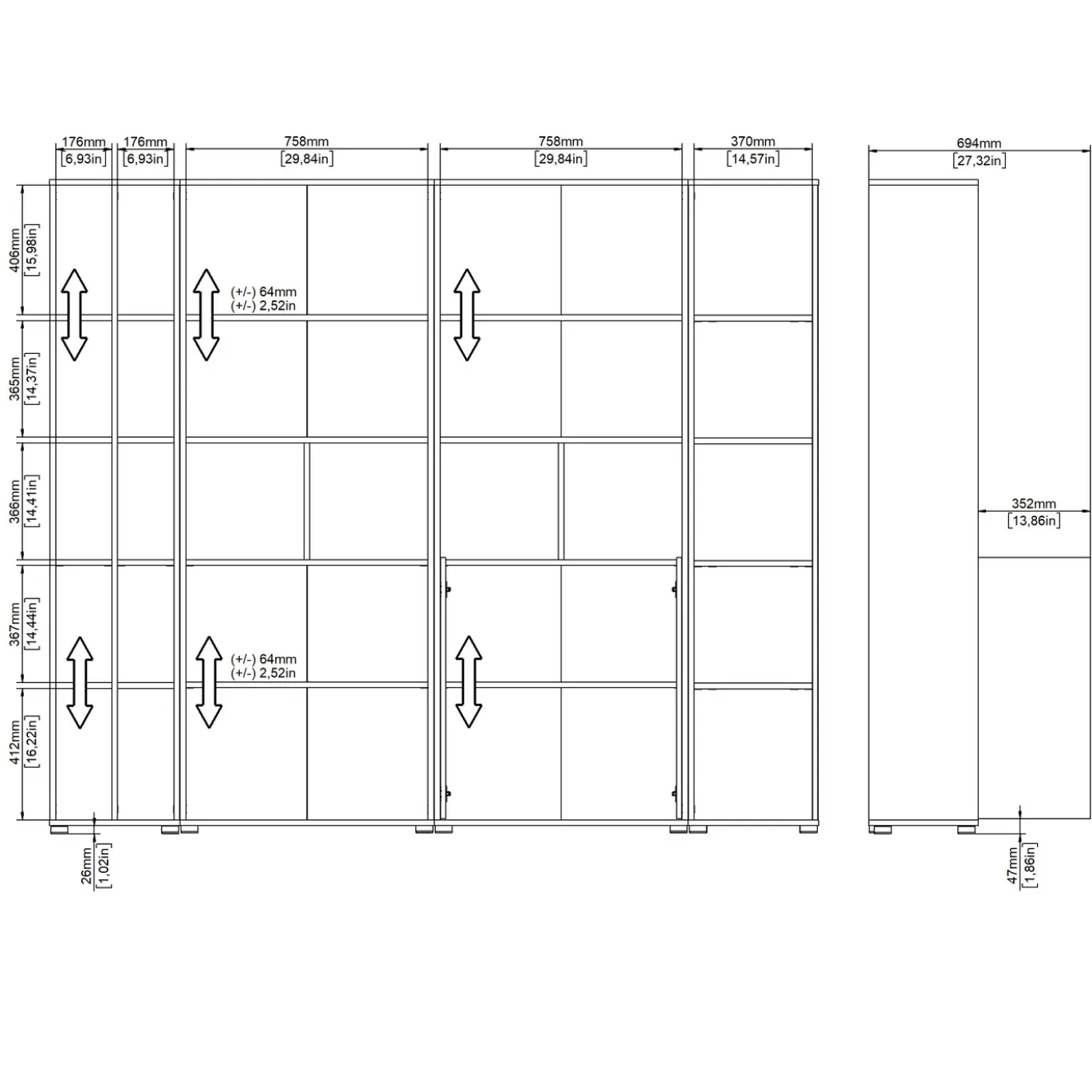 Boekenkast Sign Jackson Hickory Matgrijs 240x205cm - Giga Living