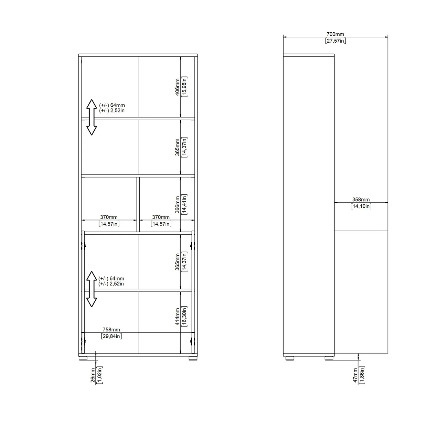 Boekenkast Sign Wit Jackson Hickory 2-deurs 205cm - Giga Living