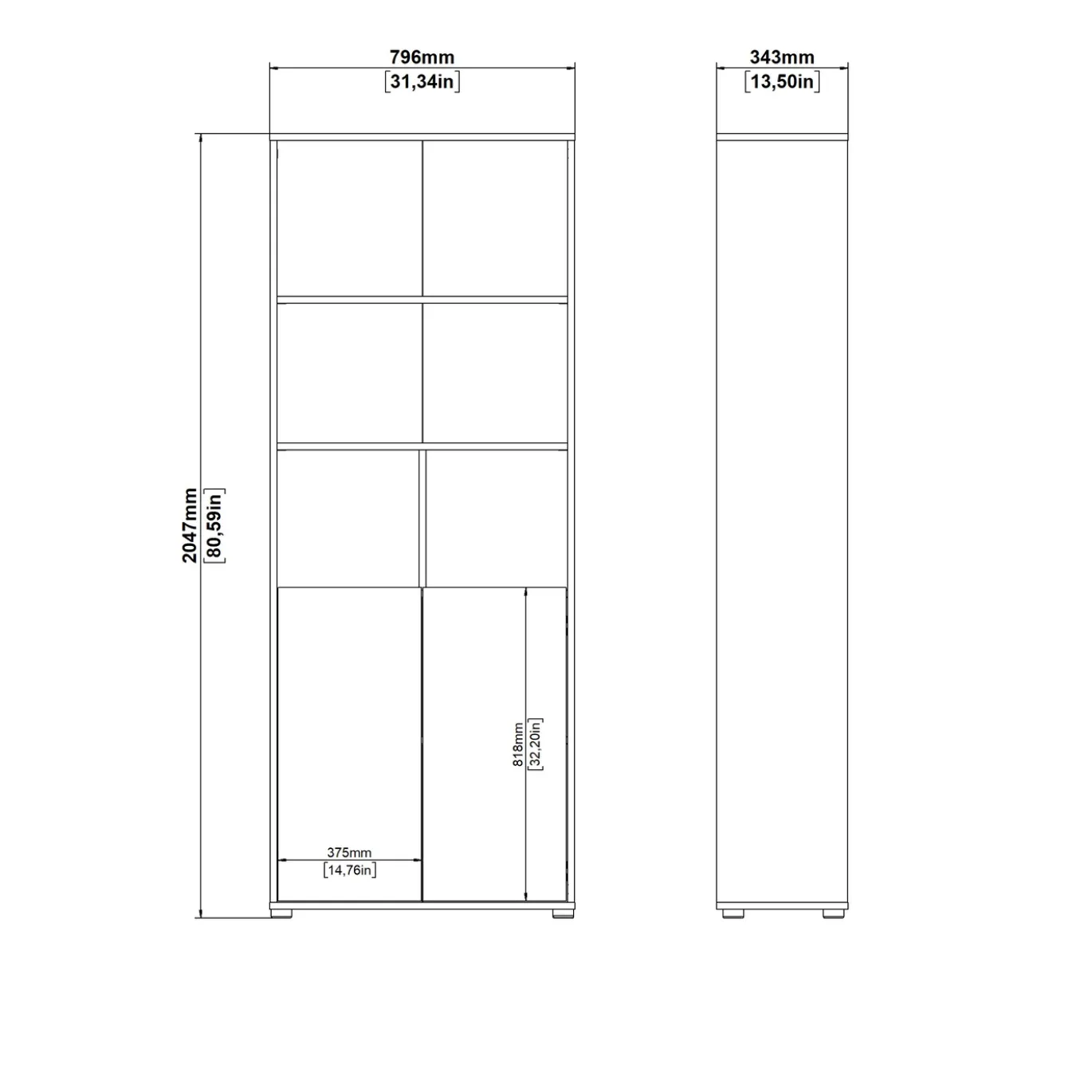 Boekenkast Sign Wit Jackson Hickory 2-deurs 205cm - Giga Living