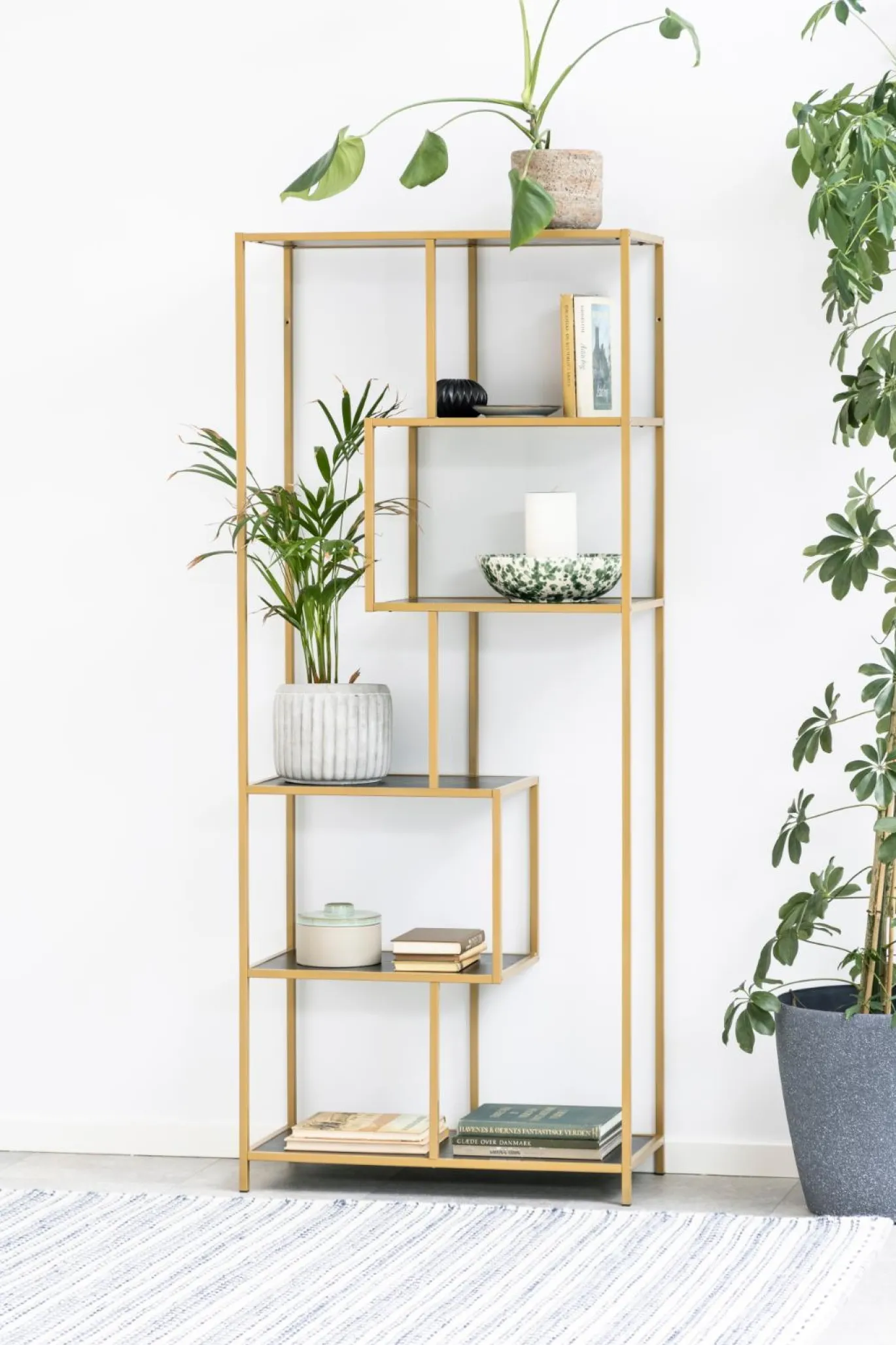 Boekenkast Varven Melamine Zwart/Goud Ash 185cm - Giga Living