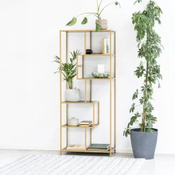 Boekenkast Varven Melamine Zwart/Goud Ash 185cm - Giga Living