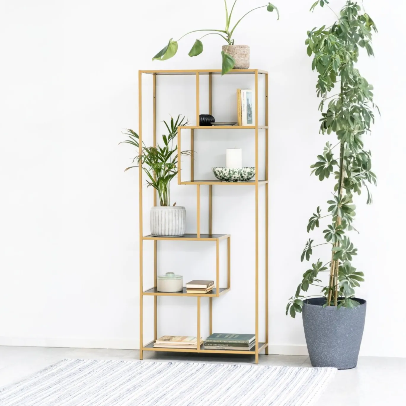 Boekenkast Varven Melamine Zwart/Goud Ash 185cm - Giga Living