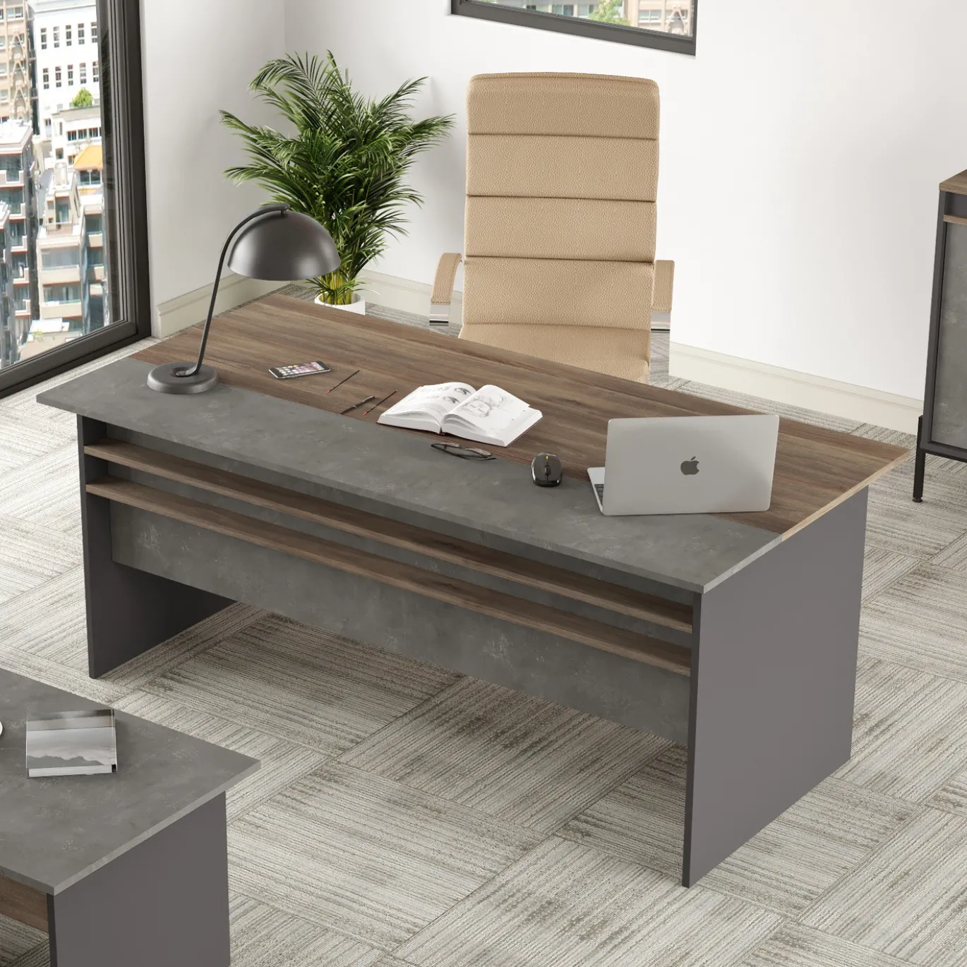 Bureau De Haan Bruin/Antraciet 180cm