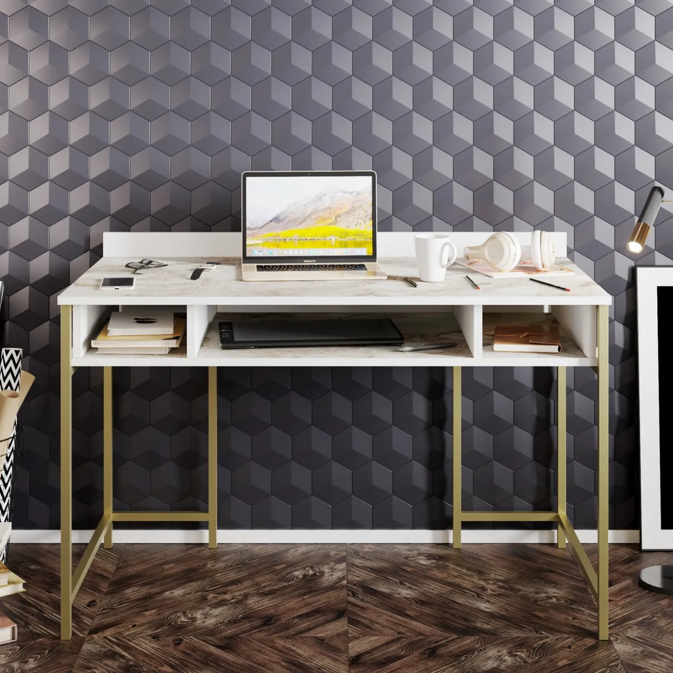 Bureau Tumata Melamine Goud Wit