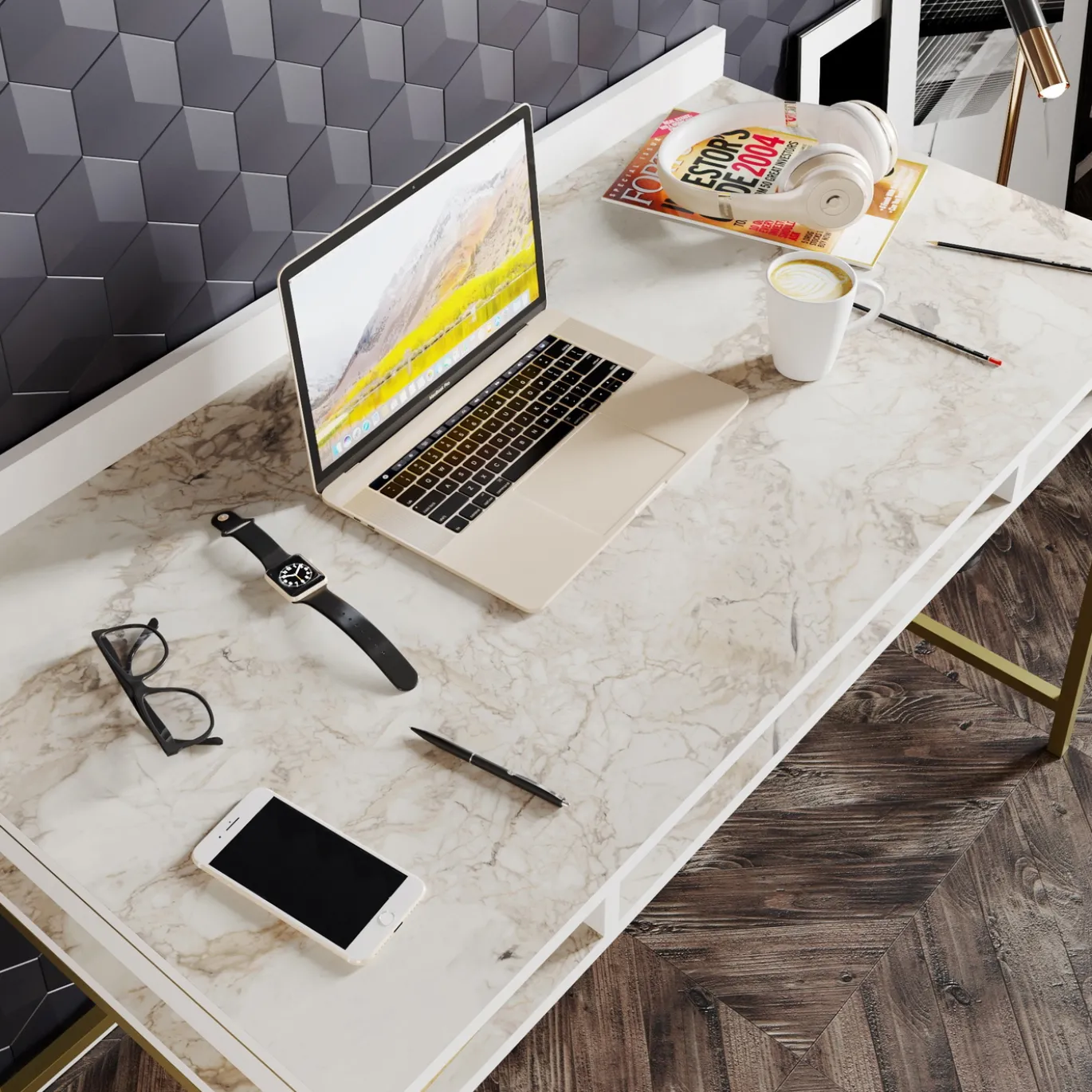 Bureau Tumata Melamine Goud Wit