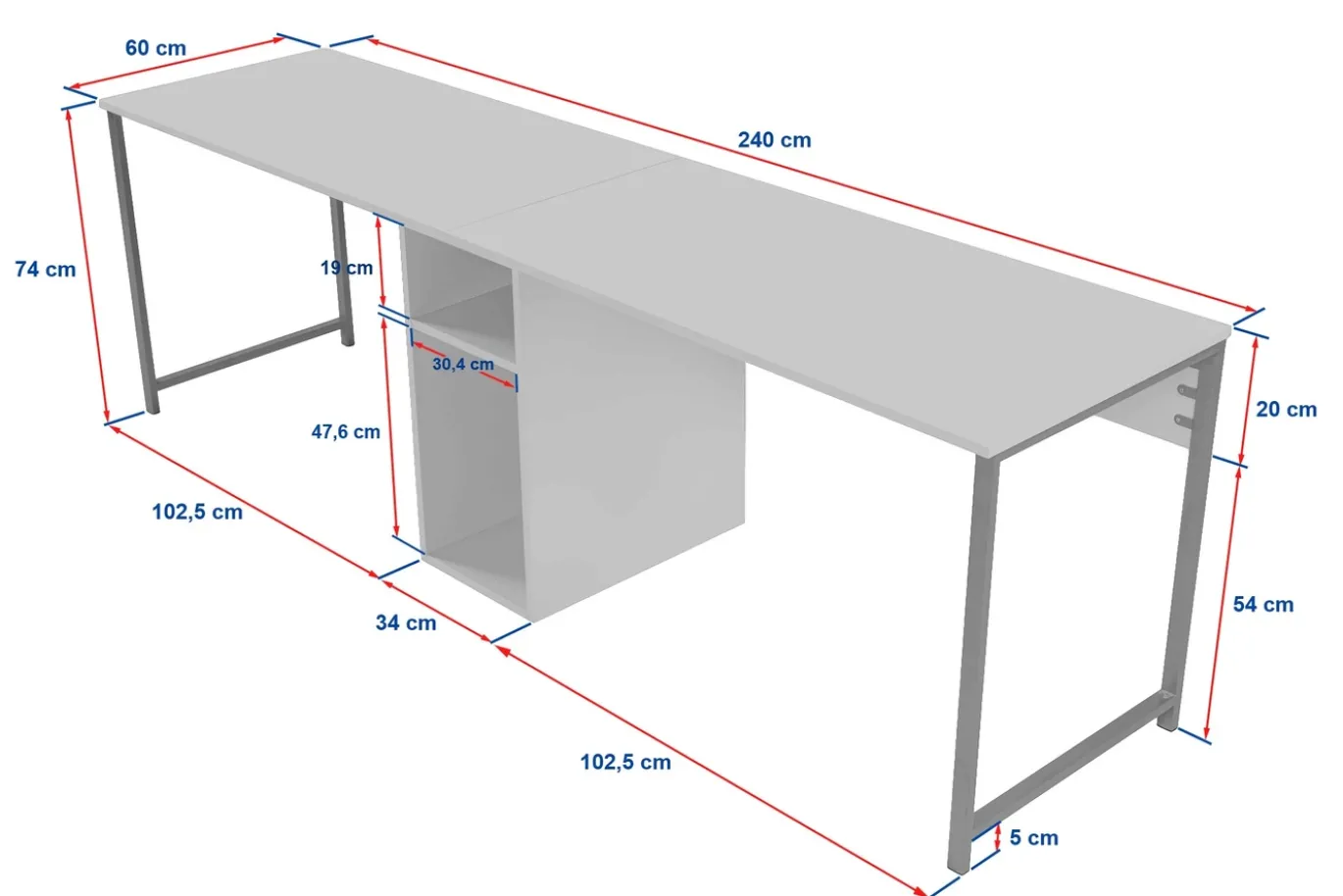 Bureau Twin Wit 240cm