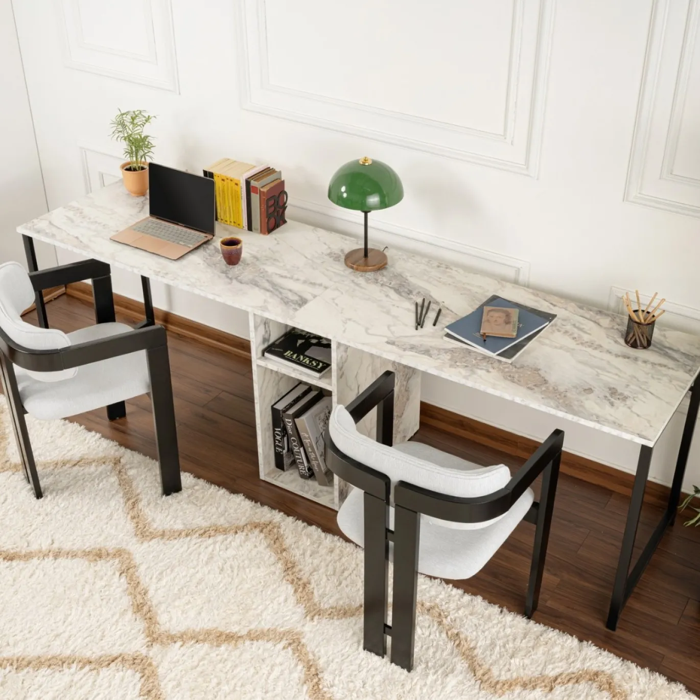 Bureau Twin Wit Marmerlook 240cm