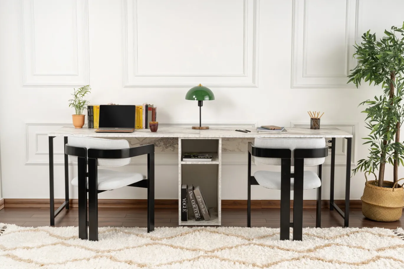 Bureau Twin Wit Marmerlook 240cm
