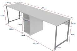 Bureau Twin Wit Marmerlook 240cm