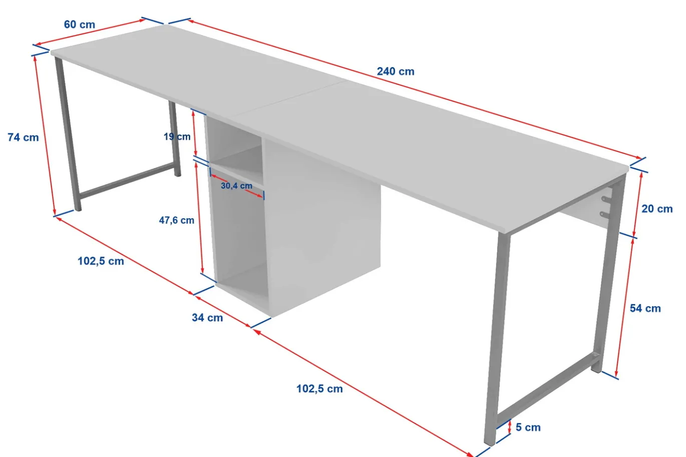 Bureau Twin Wit Marmerlook 240cm