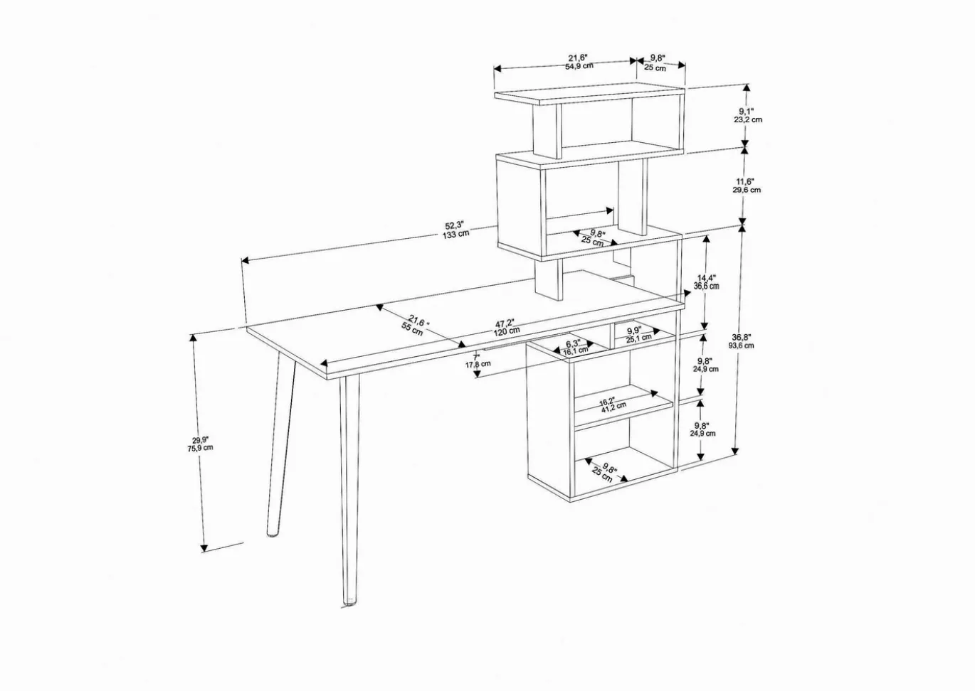 Bureau Vina Wit 133cm